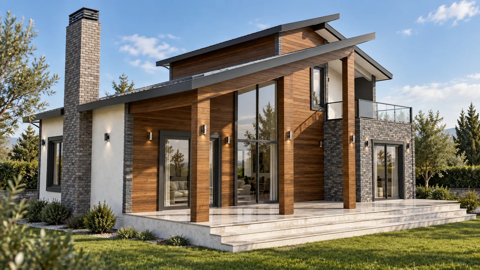 SMART 166 bahçe ve veranda cephesi konsept renderı