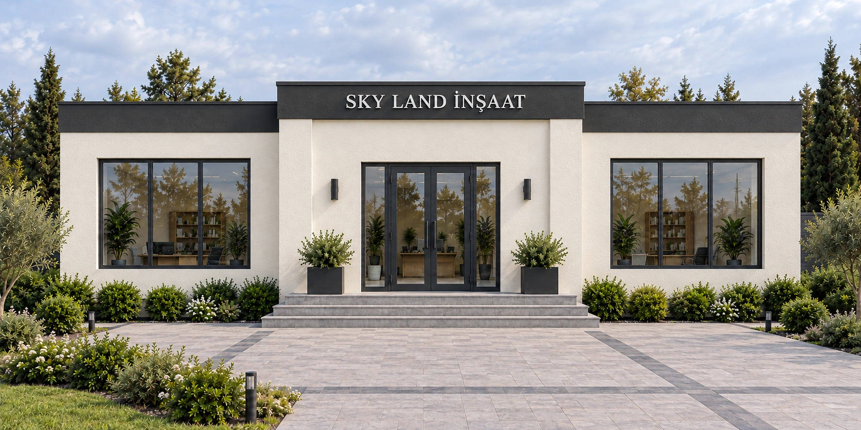 SMART SKY LAND — 100 m² Verkaufsbüro — Vorderansicht