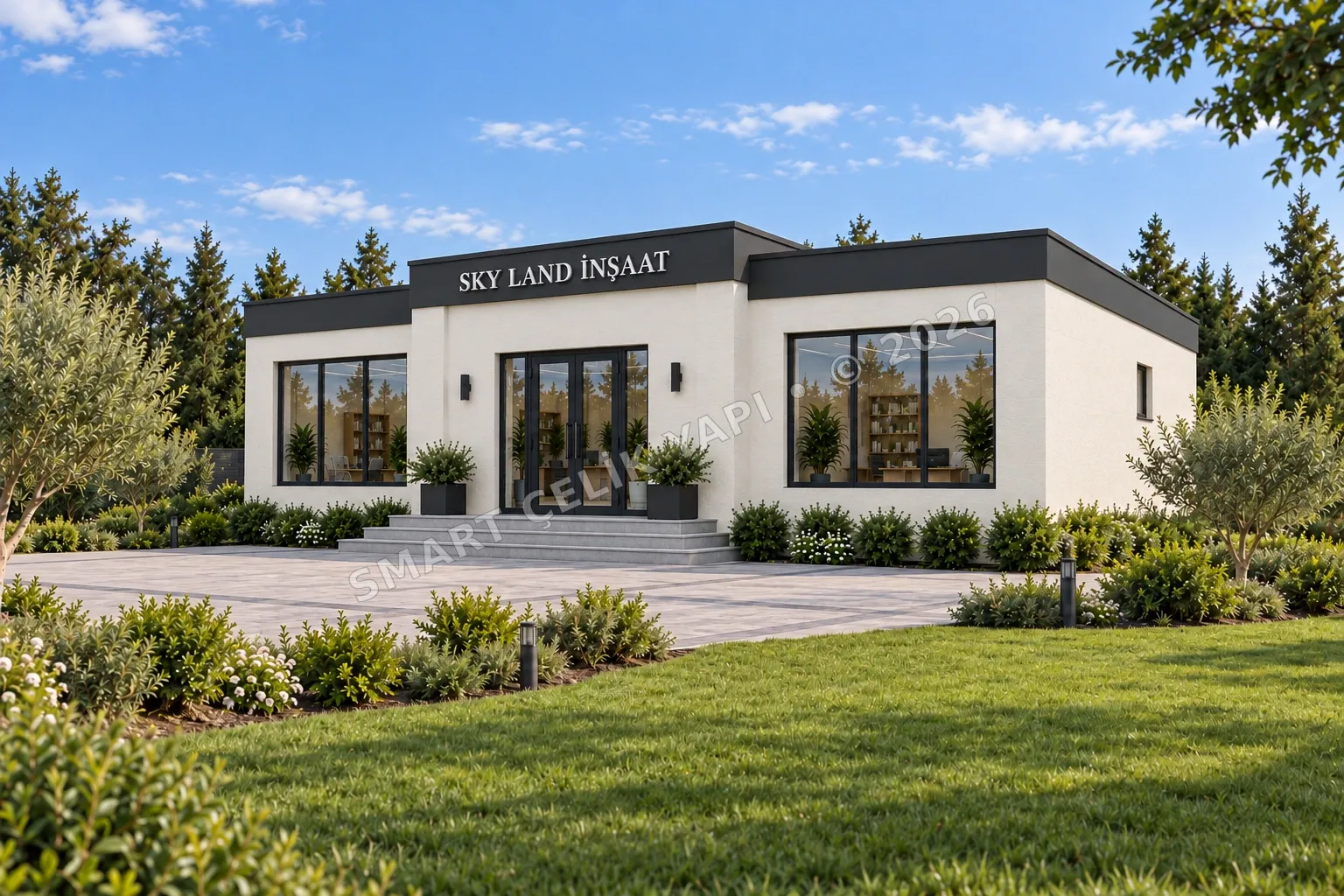 SMART SKY LAND — 100 m² Verkaufsbüro — Garten
