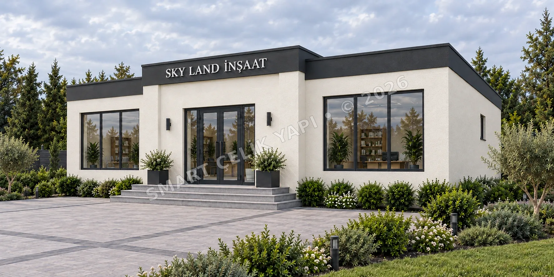 SMART SKY LAND — 100 m² Verkaufsbüro — Vorne rechts